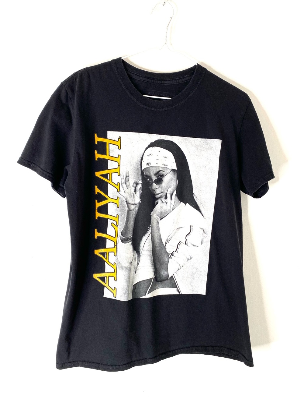 Aaliyah Black Orange White Graphic Crew Neck Tee Official Merch Distressed